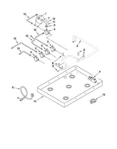 Burner box, gas valves, and switches