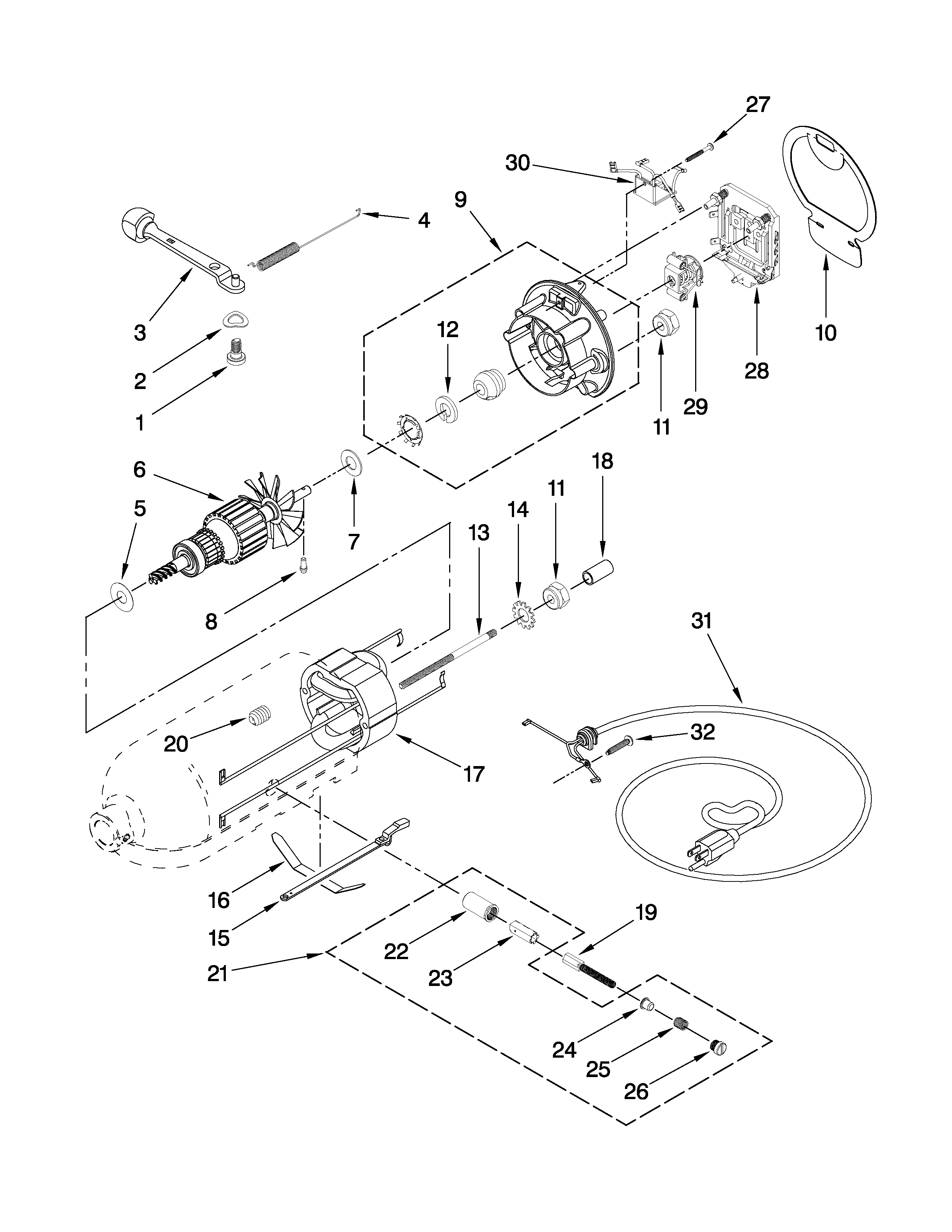 Motor and control parts
