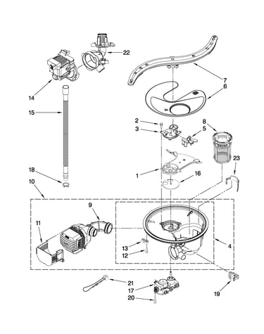 Pump, washarm and motor parts