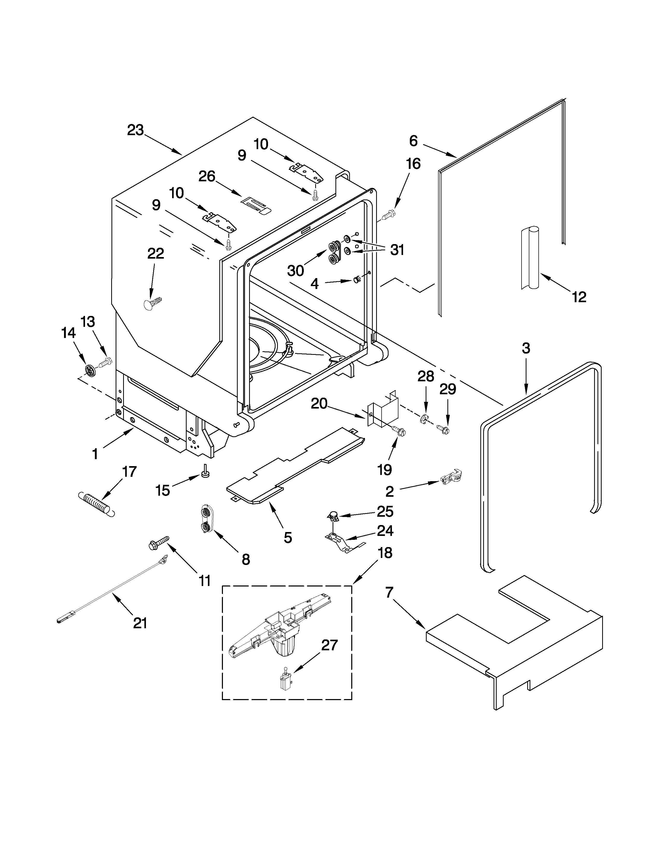 Tub and frame parts
