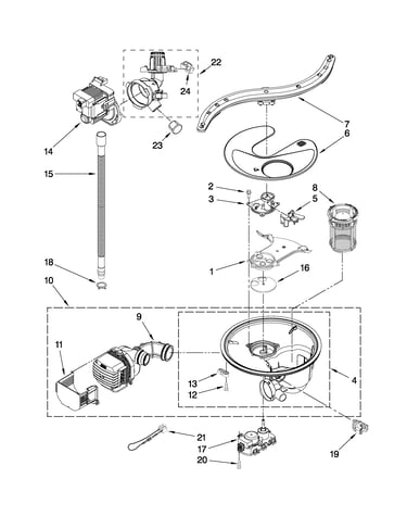 Pump, washarm and motor parts