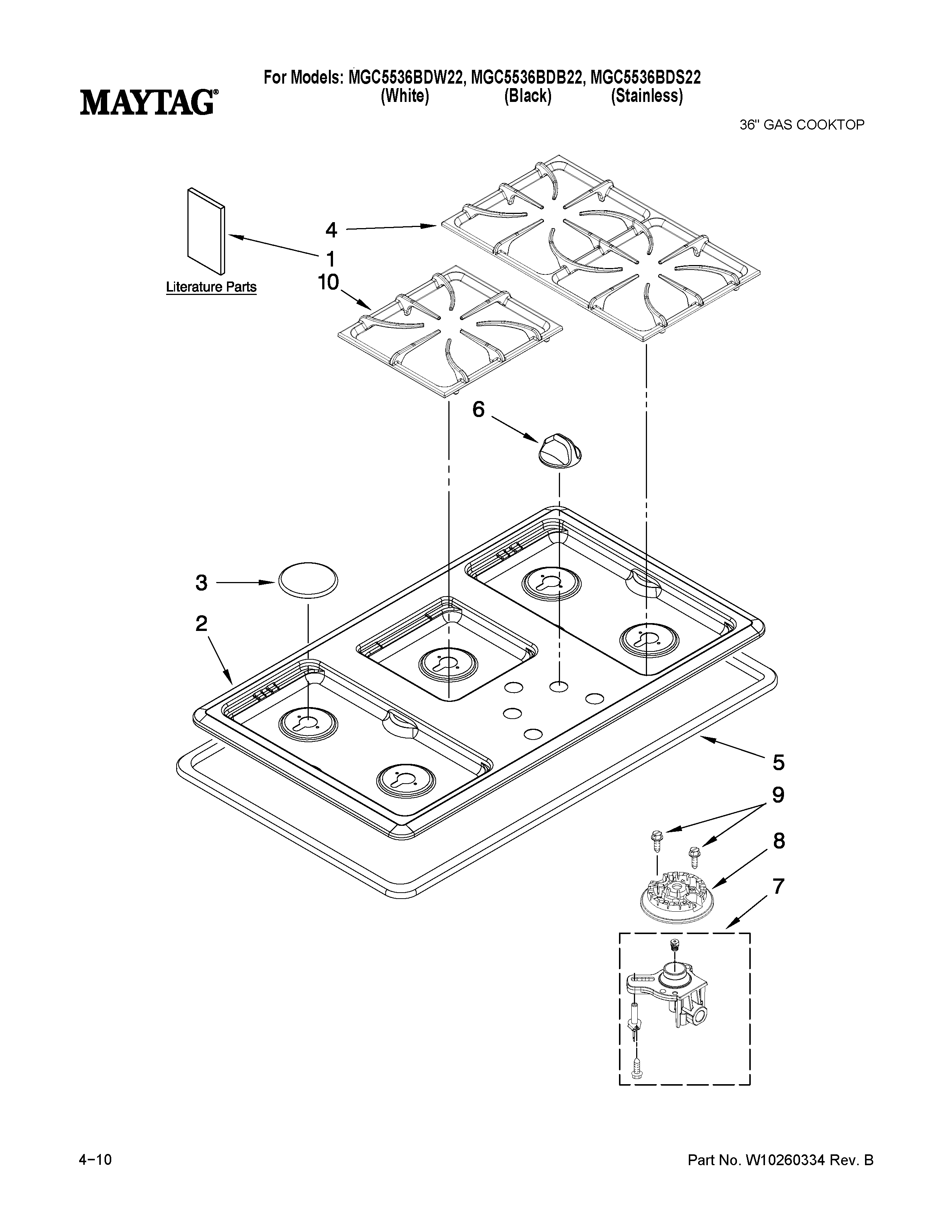 COOKTOP, BURNER AND GRATE PARTS