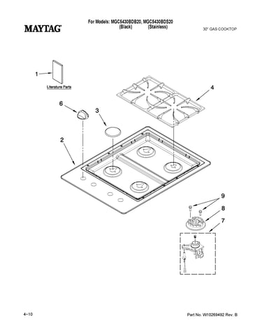 Cooktop, burner and grate parts