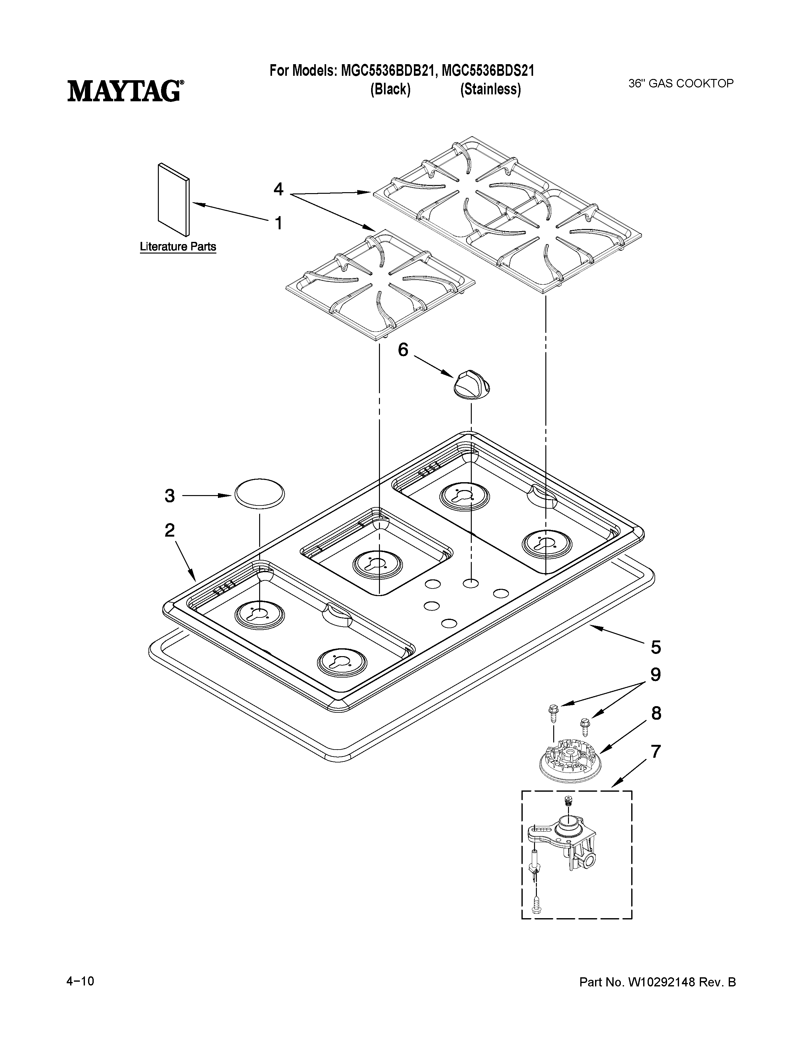 COOKTOP, BURNER AND GRATE PARTS