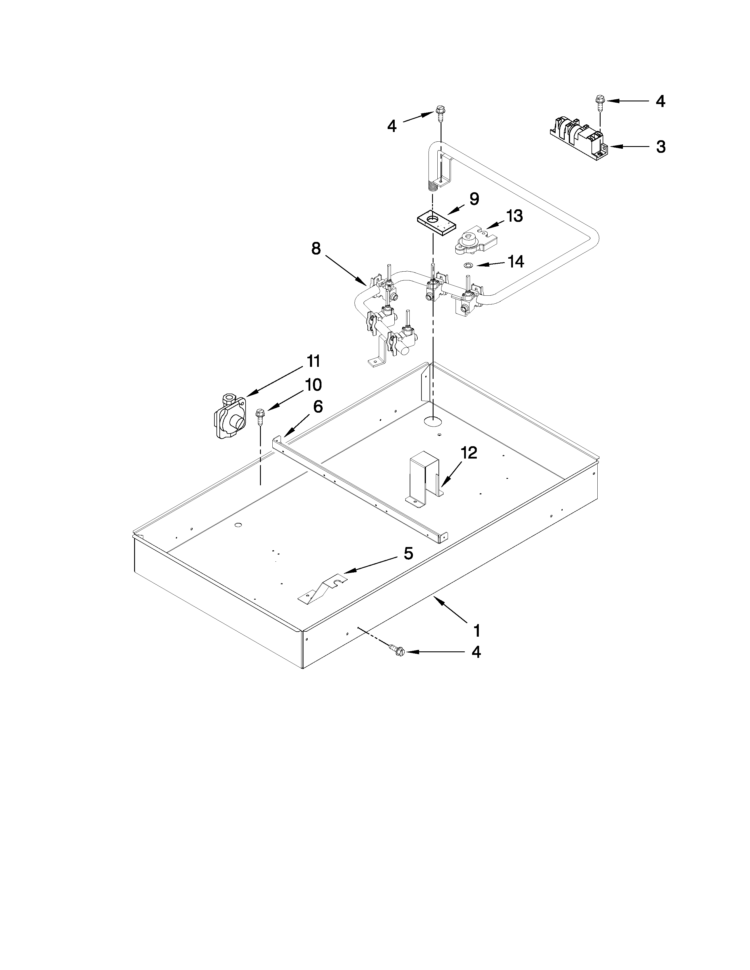 BURNER BOX, GAS VALVES, AND SWITCHES