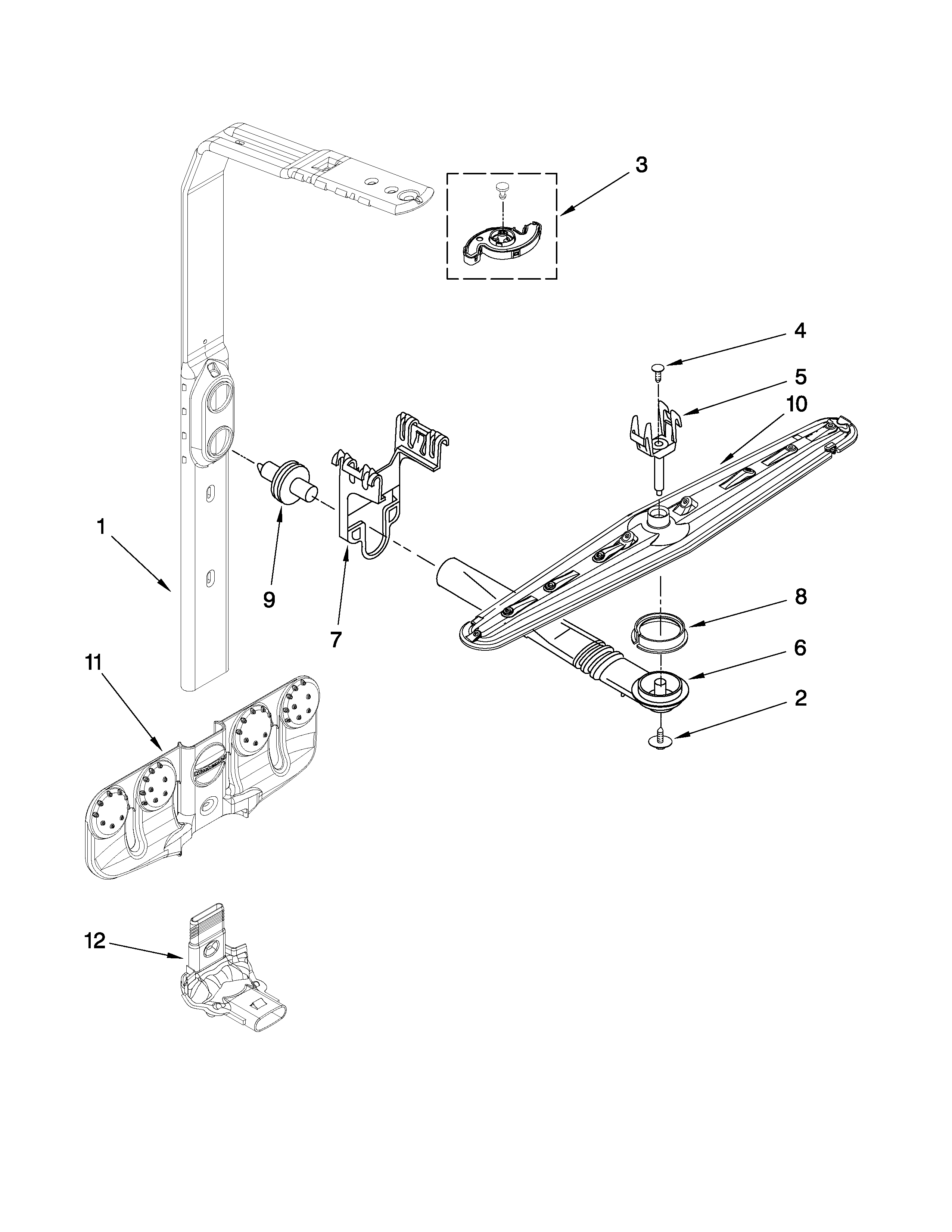 Upper wash and rinse parts