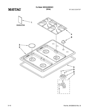 Cooktop, burner and grate parts