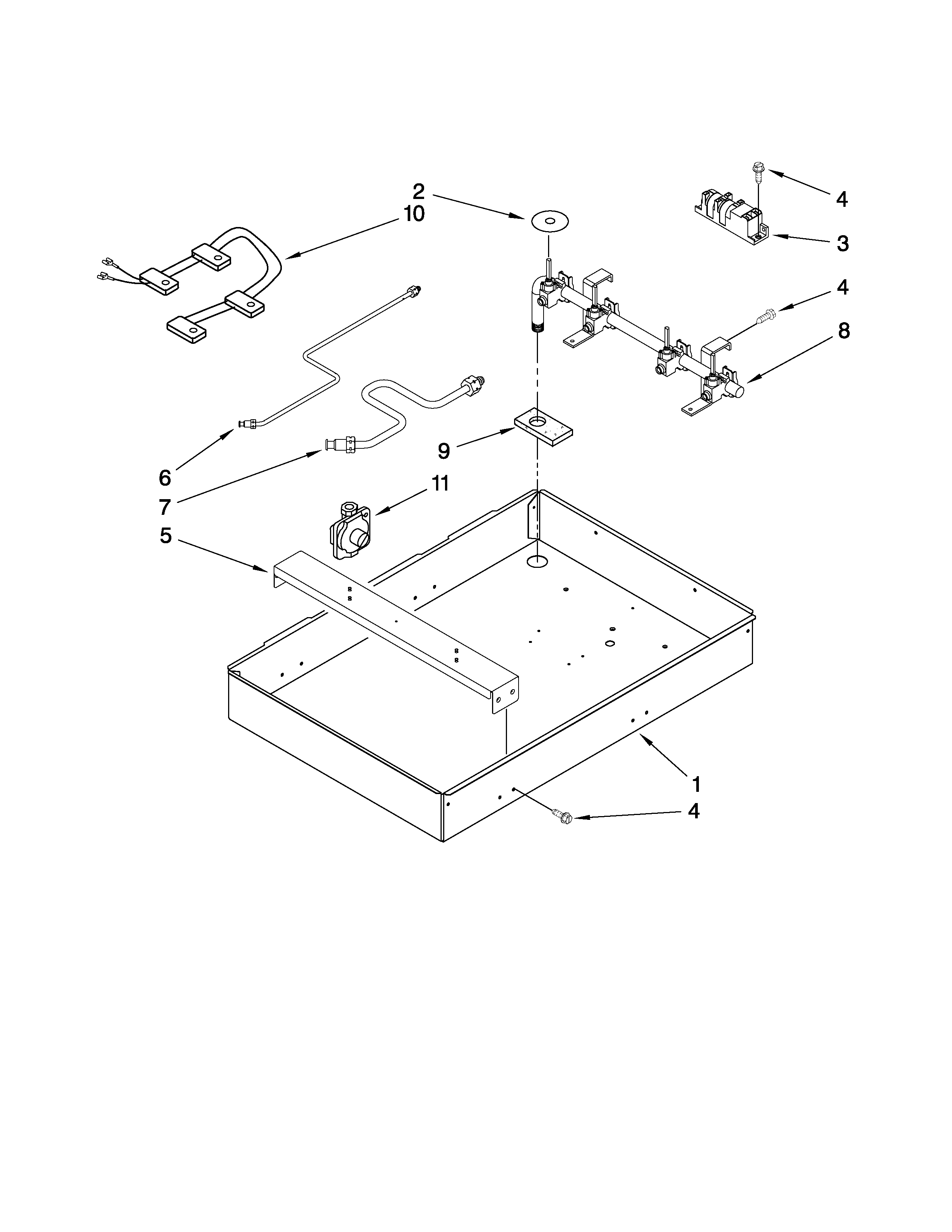 Burner box, gas valves, and switches