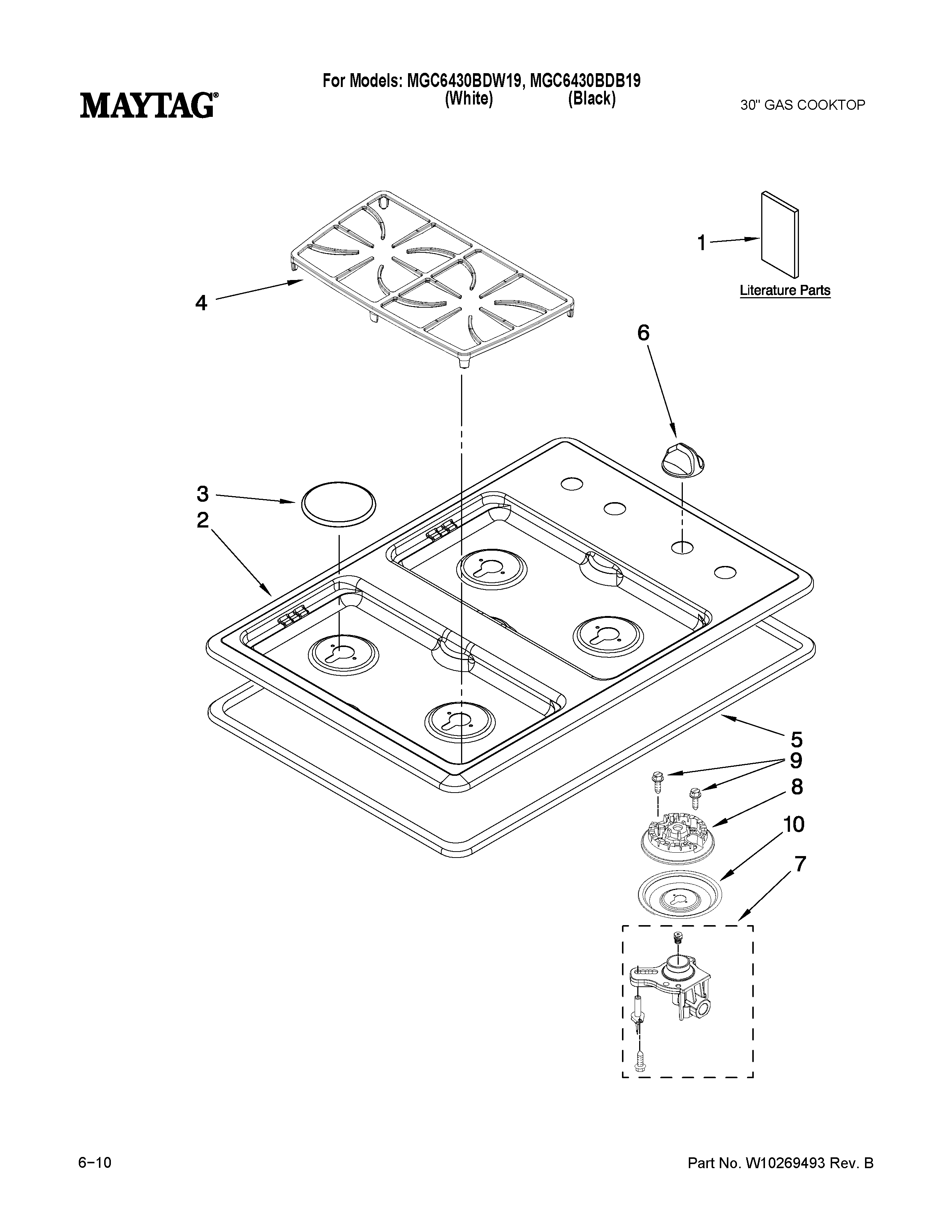 Cooktop, burner and grate parts