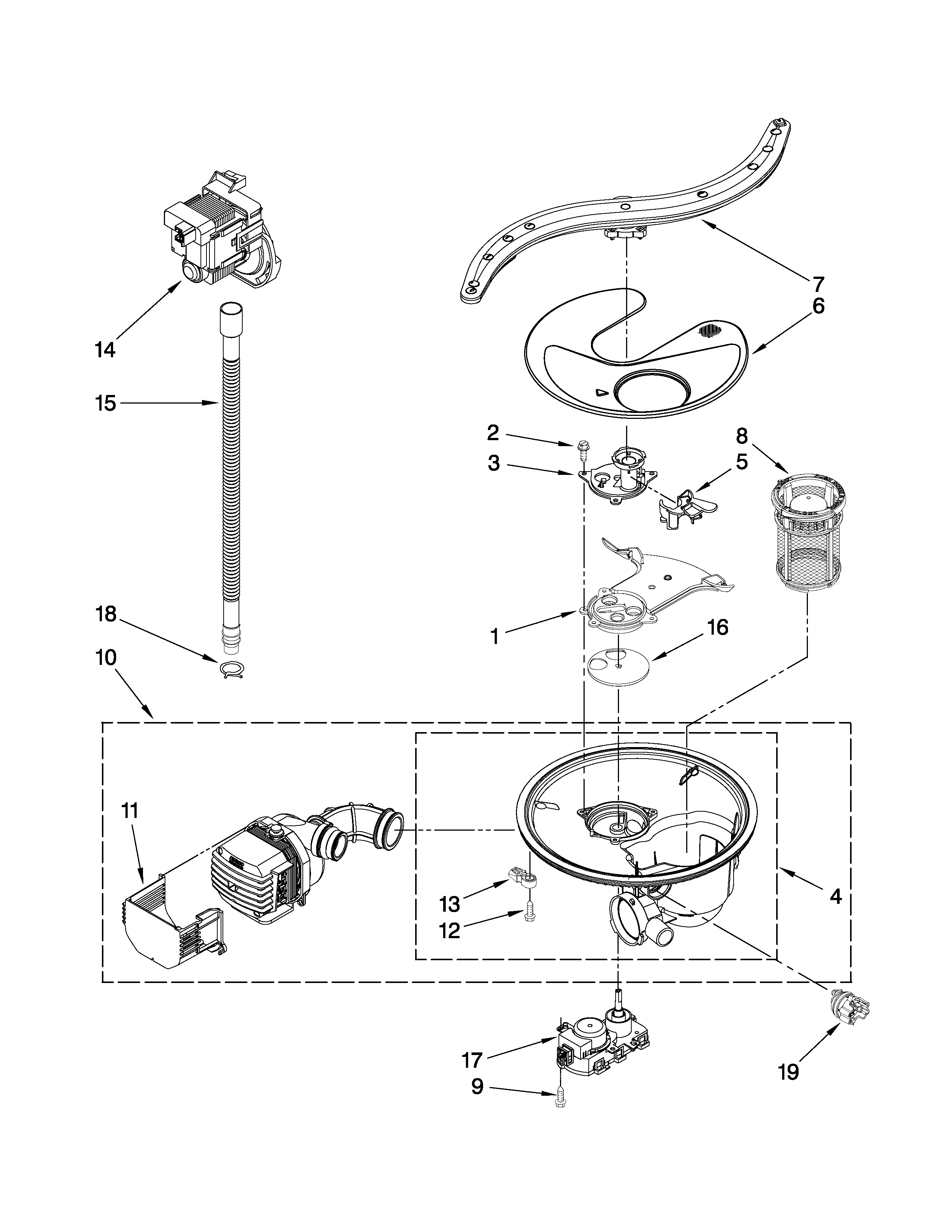 Pump, washarm and motor parts