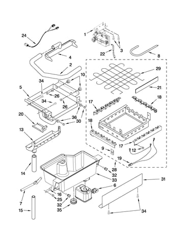 Evaporator, ice cutter grid and water parts