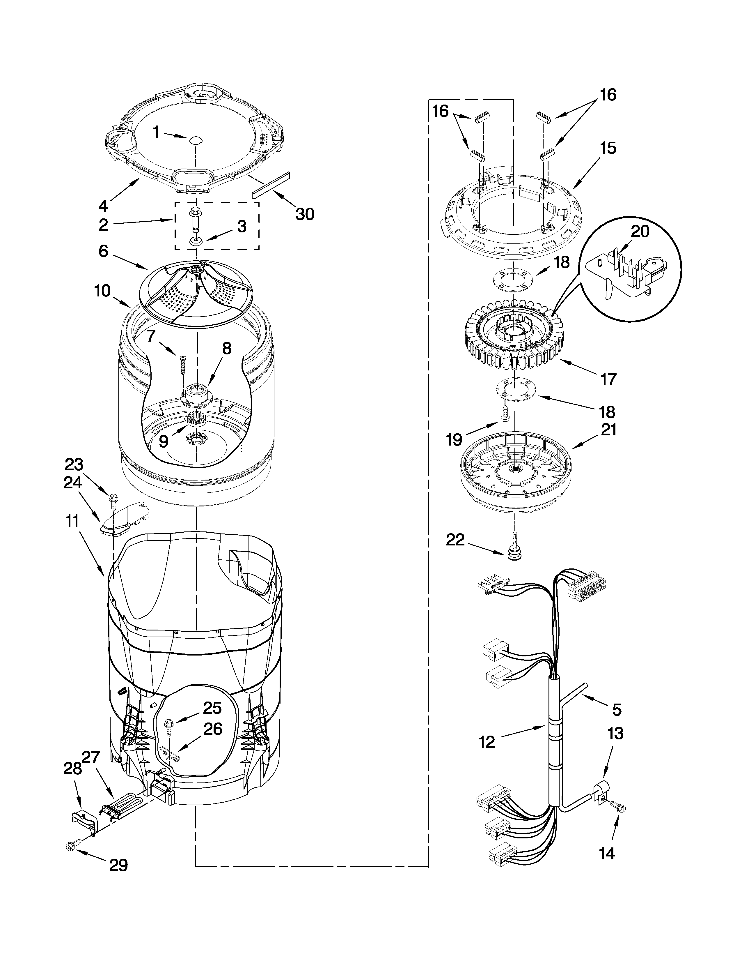 Motor, basket and tub parts