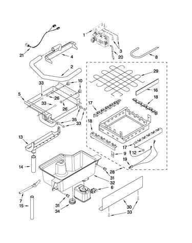 Evaporator, ice cutter grid and water parts
