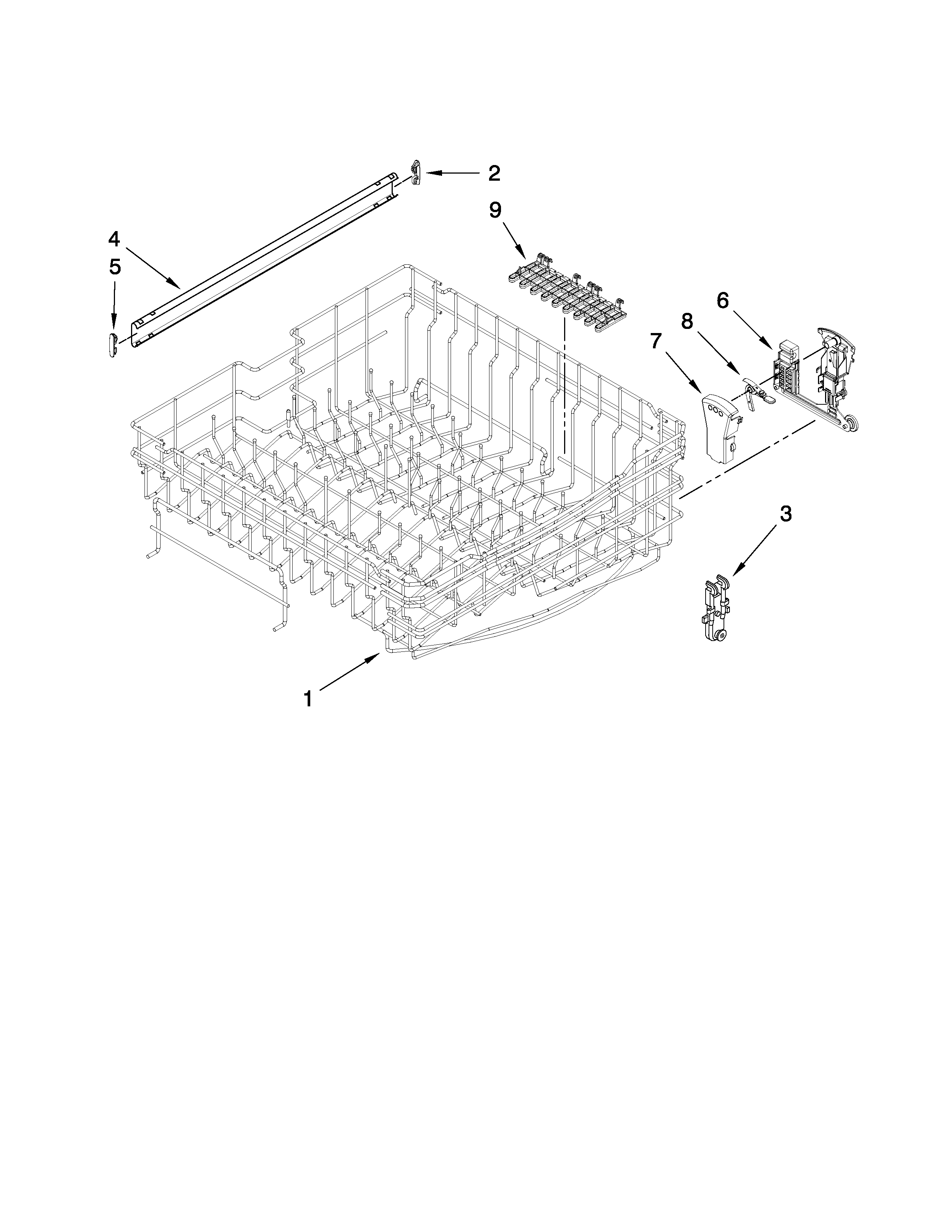 Upper rack and track parts