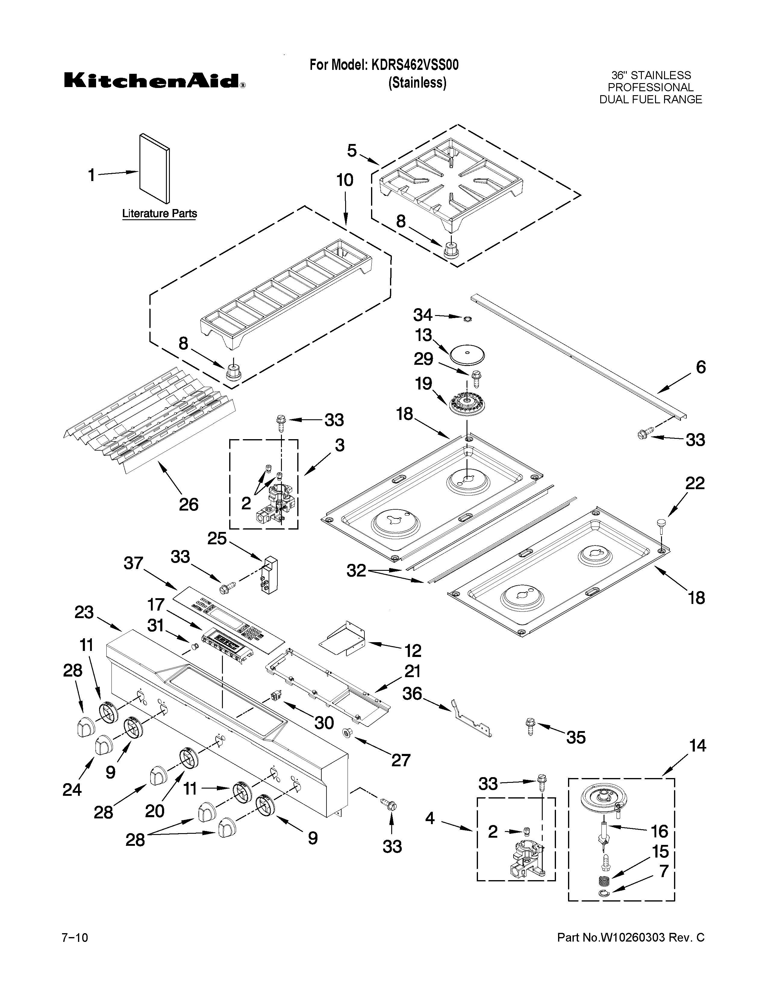 Cooktop, burner and grate parts