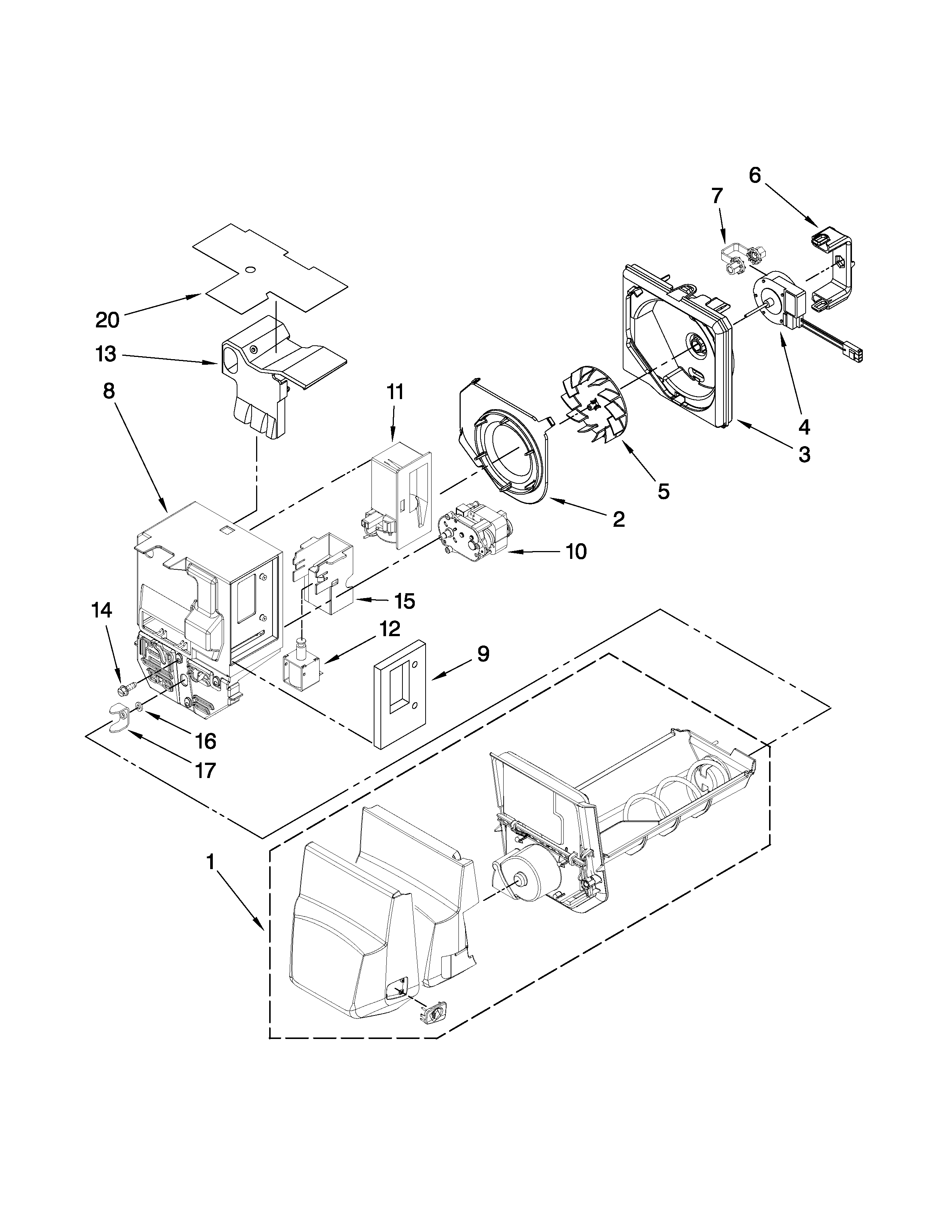 MOTOR AND ICE CONTAINER PARTS