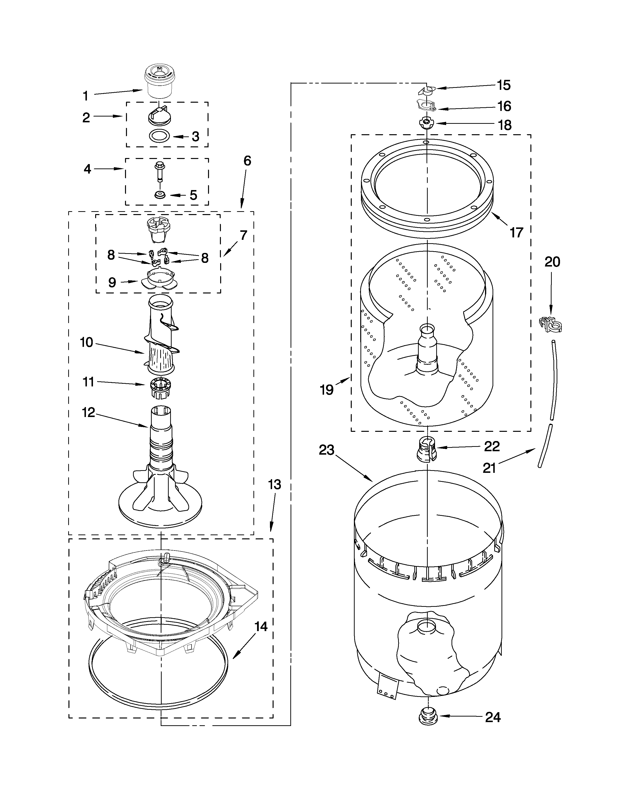 AGITATOR, BASKET AND TUB PARTS