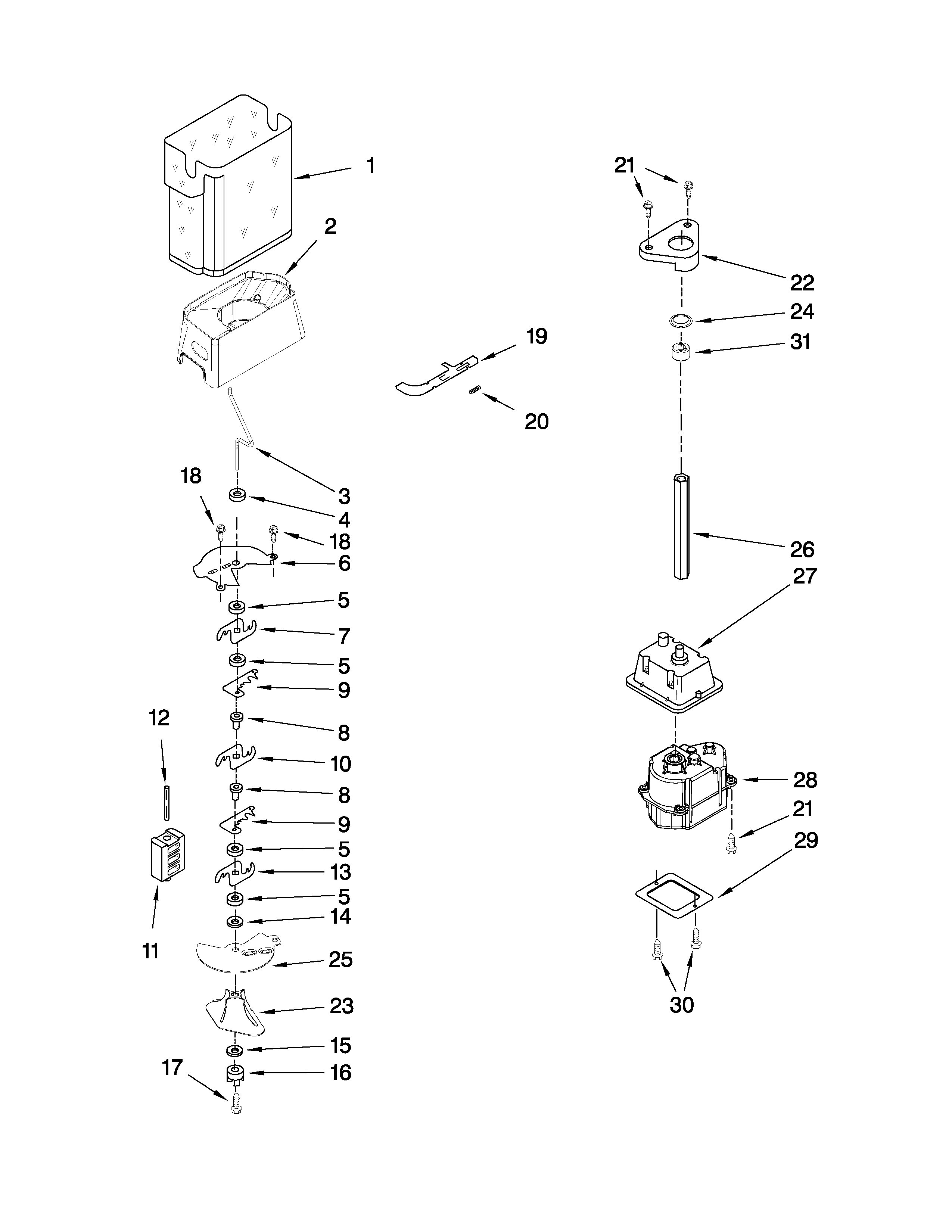 Motor and ice container parts