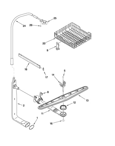 Upper dishrack and water feed parts