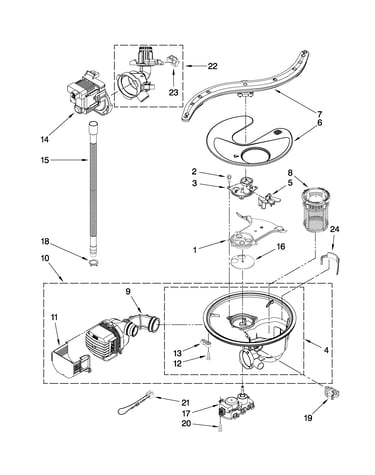 Pump, washarm and motor parts