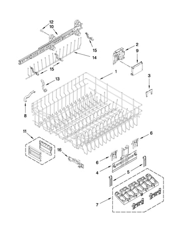 Upper rack and track parts