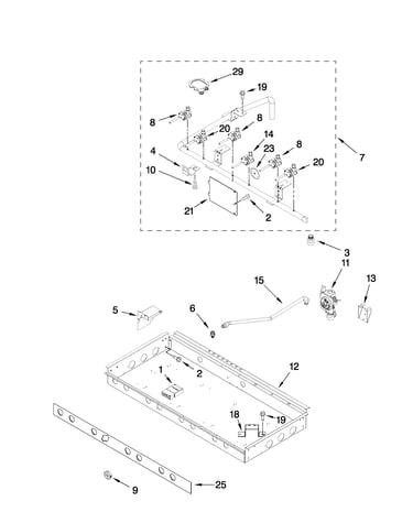 Burner box, gas valves, and switches