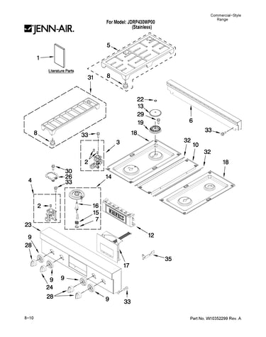 Cooktop, burner and grate parts