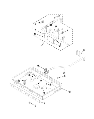 Burner box, gas valves, and switches