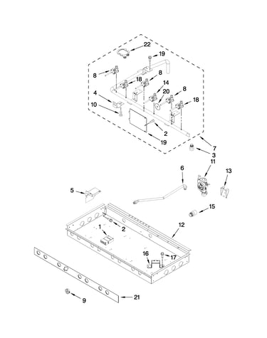 Burner box, gas valves, and switches