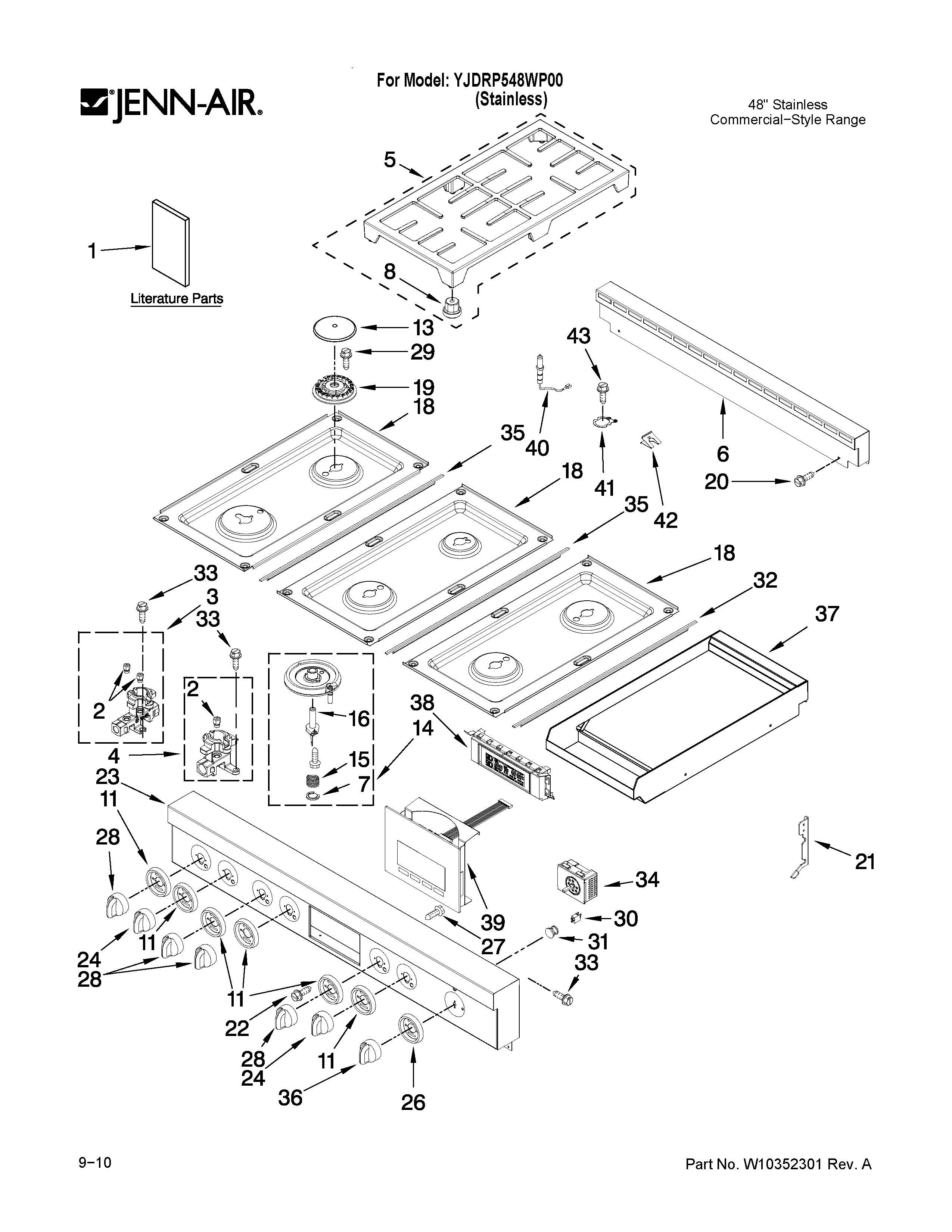 Cooktop, burner and grate parts