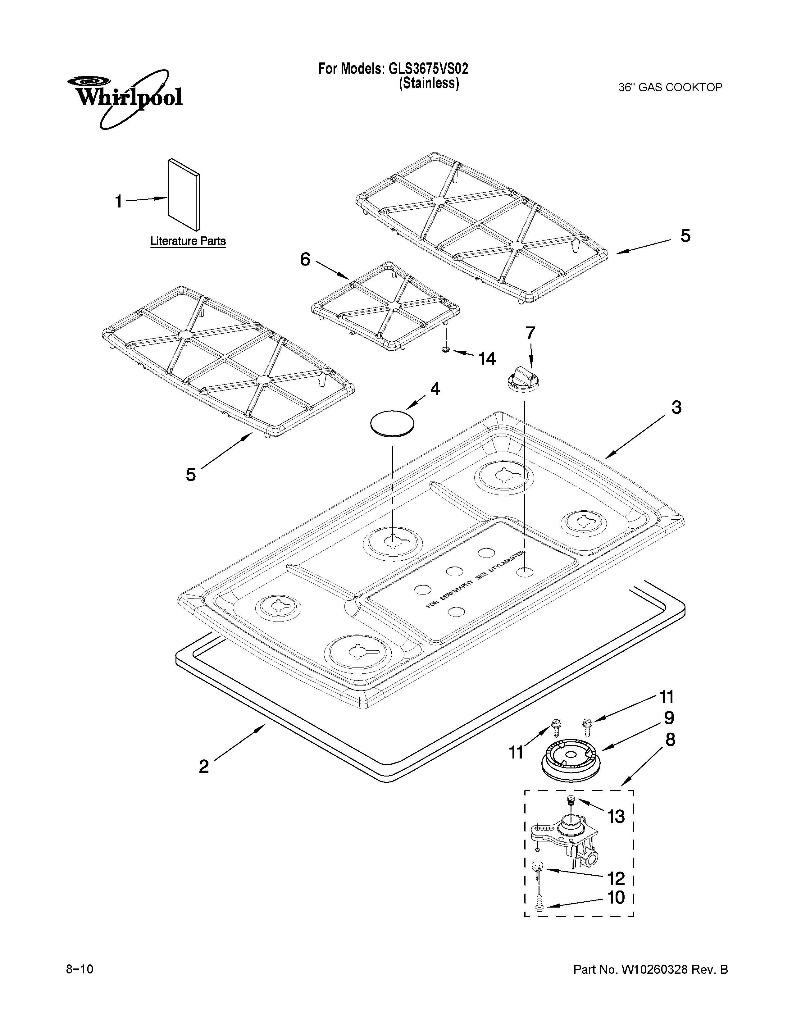 Cooktop, burner and grate parts