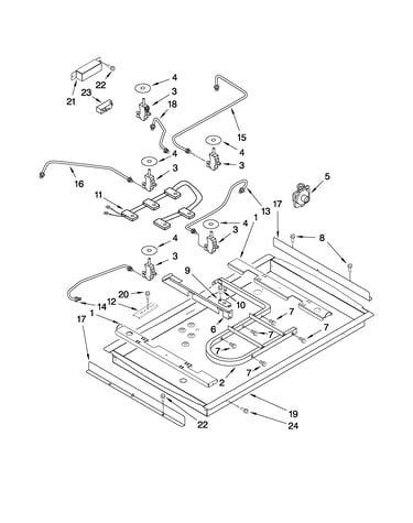Burner box, gas valves, and switches