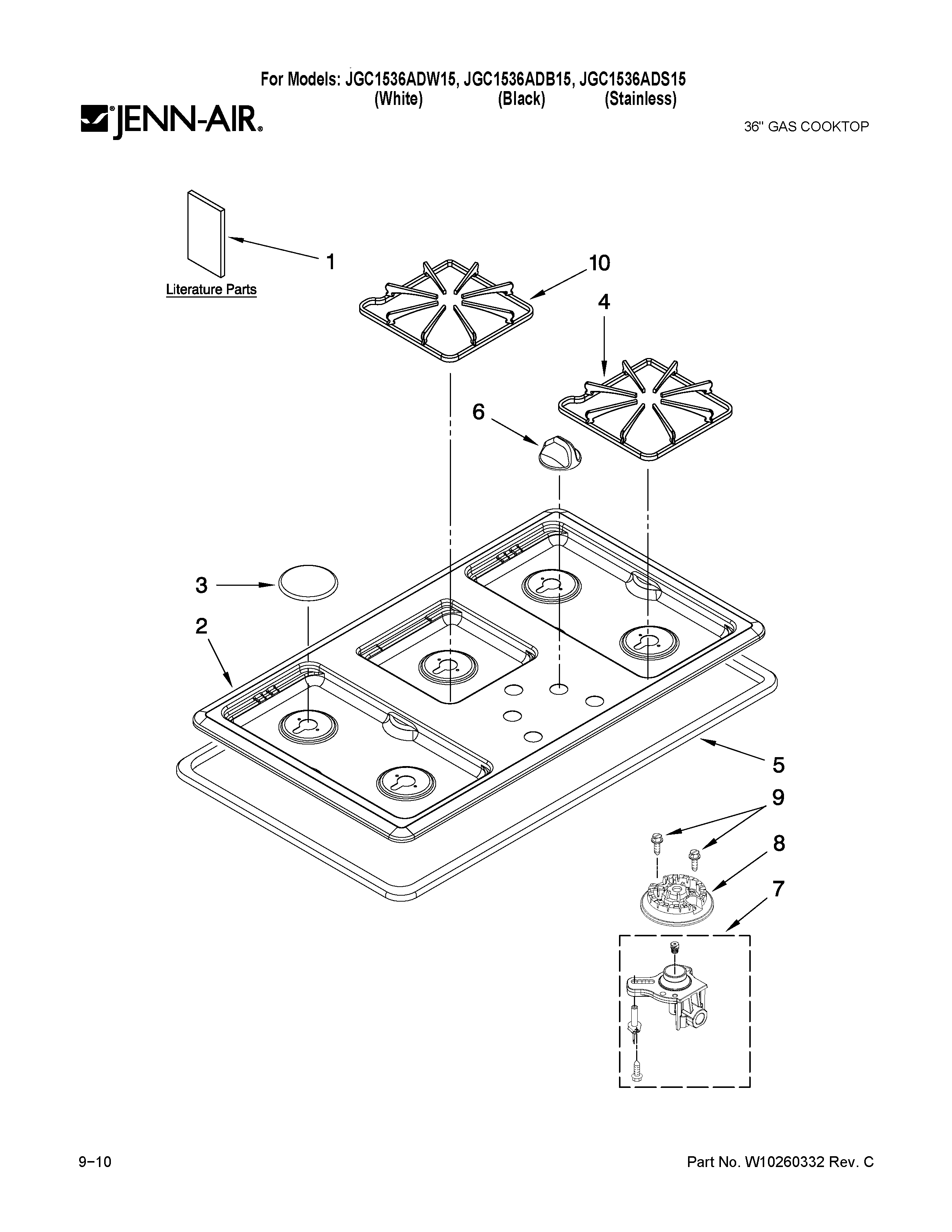 COOKTOP, BURNER AND GRATE PARTS