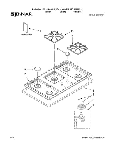 Cooktop, burner and grate parts