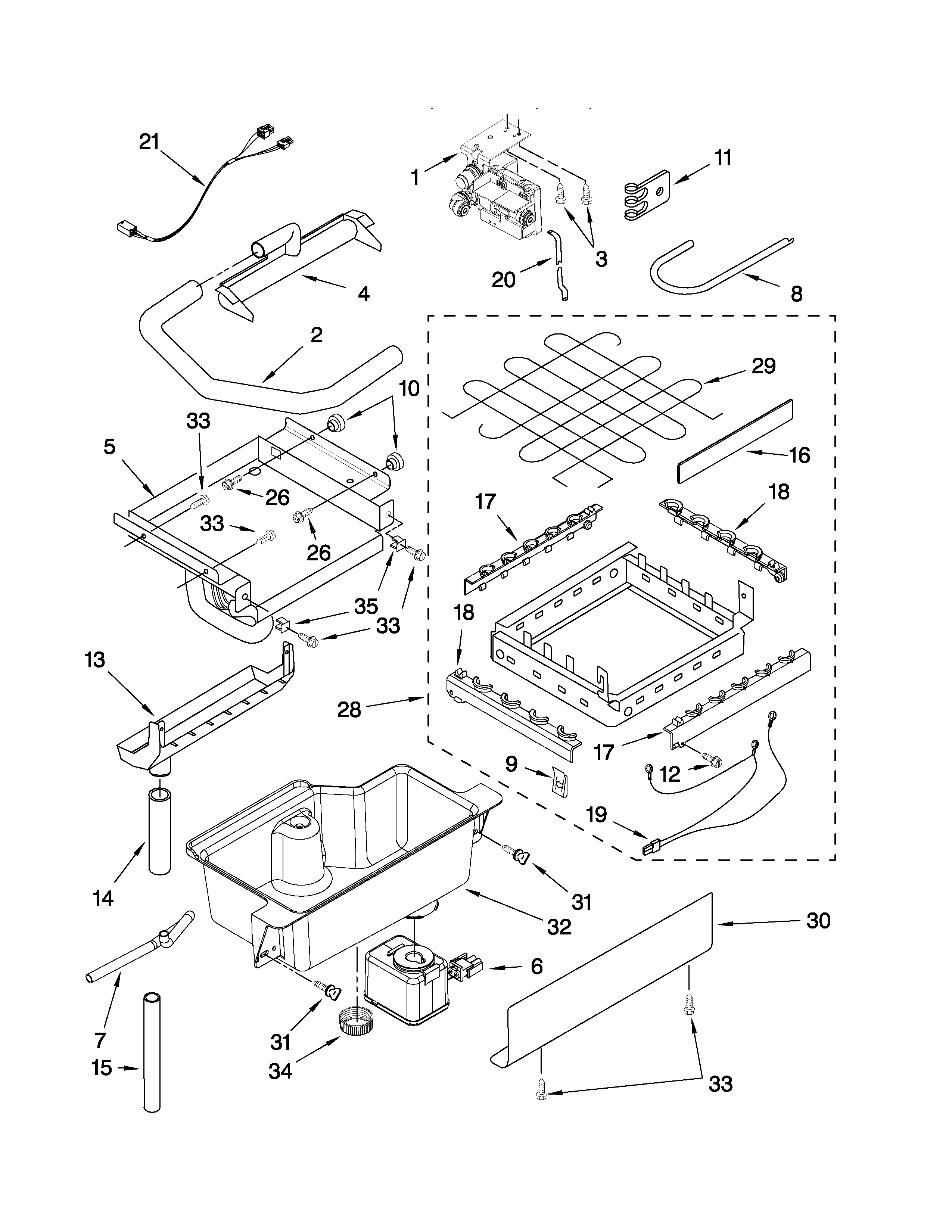 EVAPORATOR, ICE CUTTER GRID AND WATER PARTS