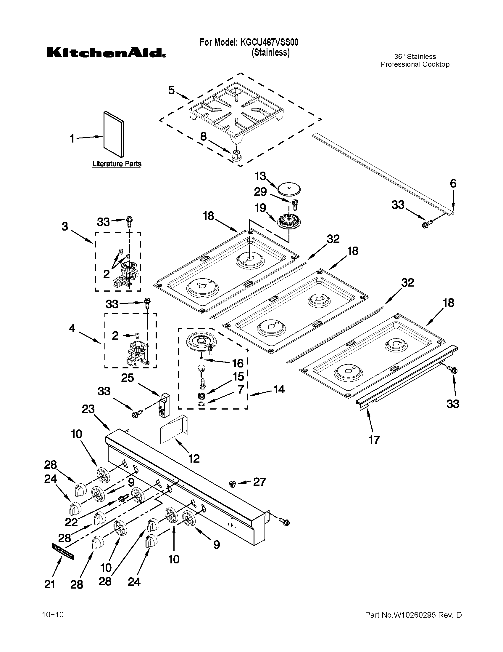 Cooktop, burner and grate parts