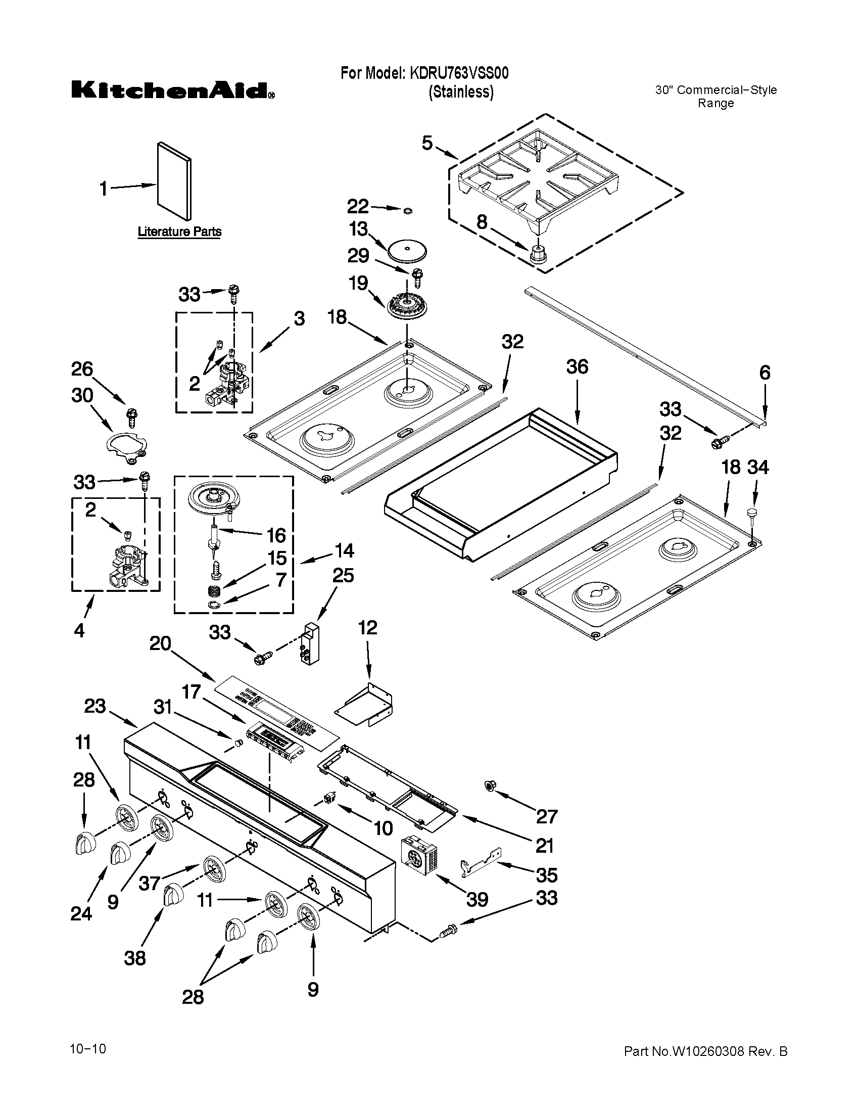 Cooktop, burner and grate parts