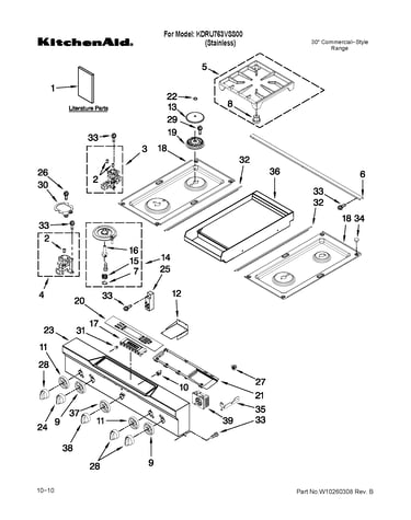 Cooktop, burner and grate parts