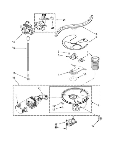 Pump, washarm and motor parts