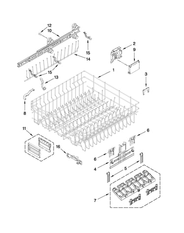 Upper rack and track parts