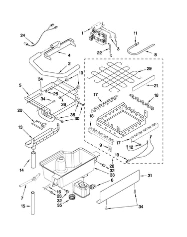 Evaporator, ice cutter grid and water parts