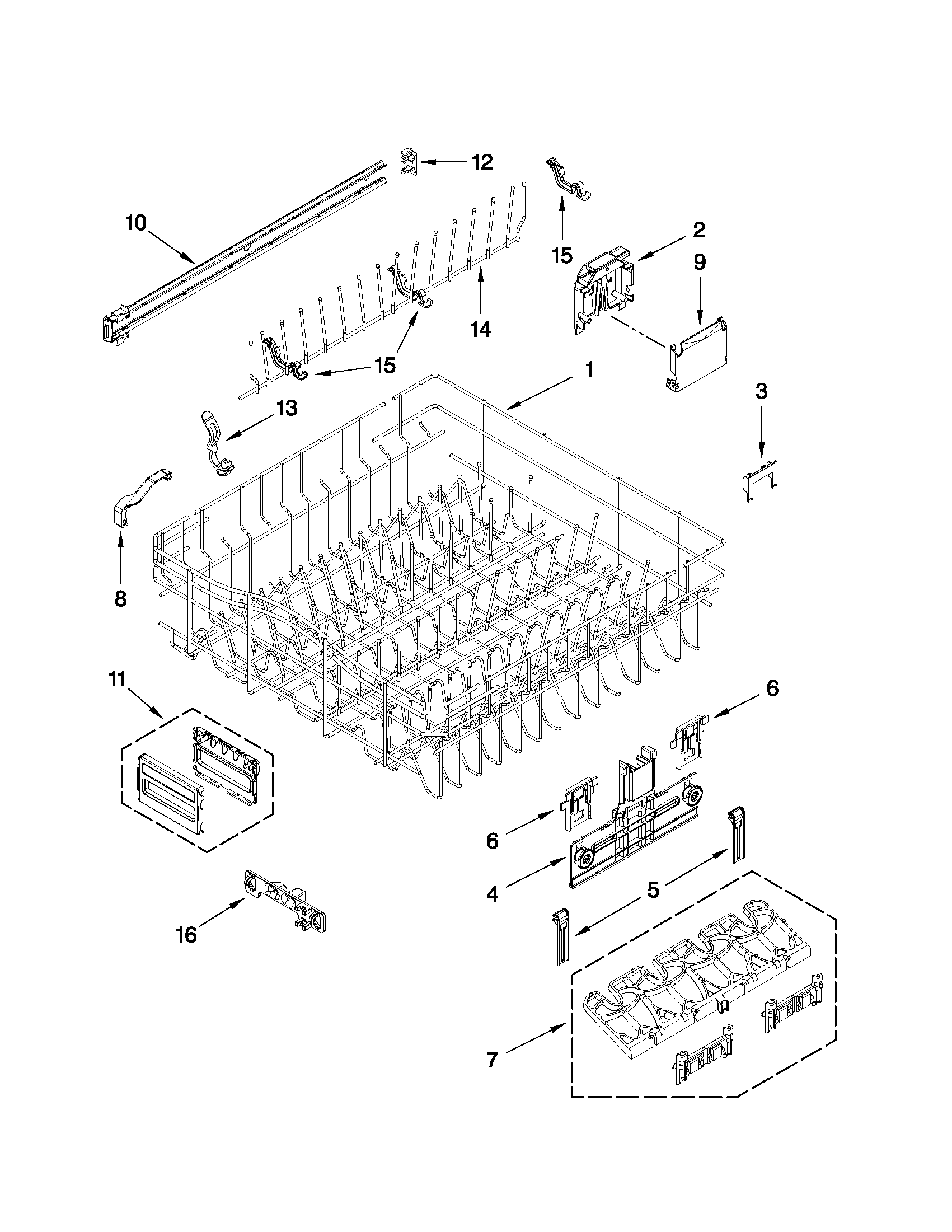 Upper rack and track parts