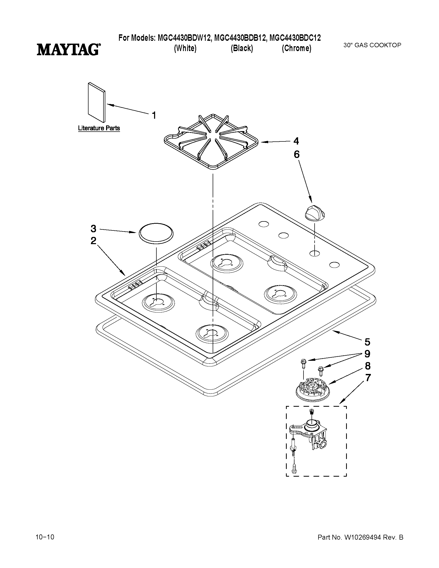 Cooktop, burner and grate parts