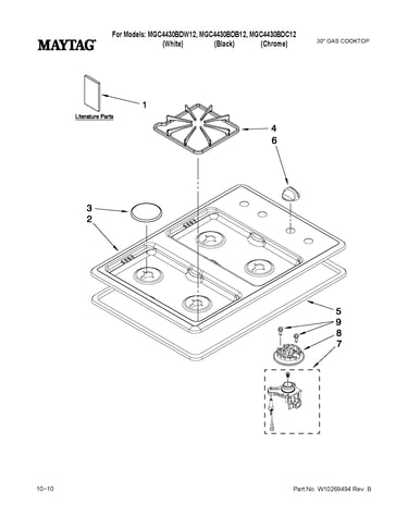 Cooktop, burner and grate parts