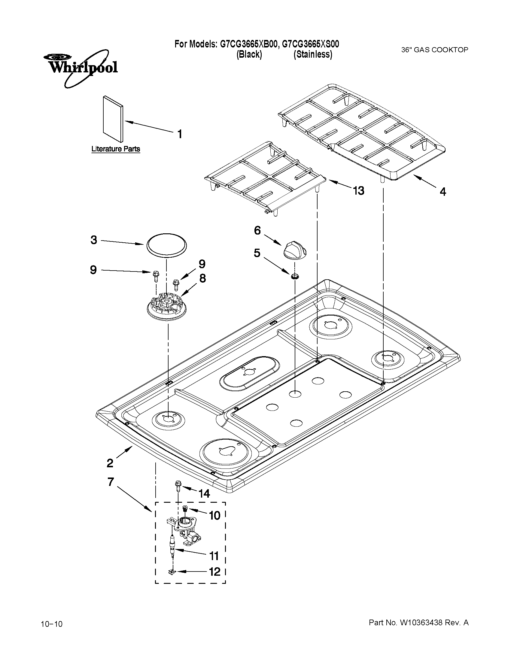 Cooktop, burner and grate parts
