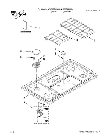 Cooktop, burner and grate parts