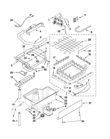 Evaporator, ice cutter grid and water parts