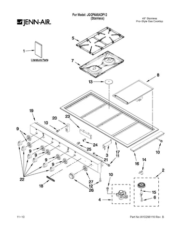 Cooktop, burner and grate parts