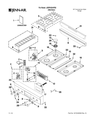 Cooktop, burner and grate parts