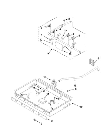 Burner box, gas valves, and switches